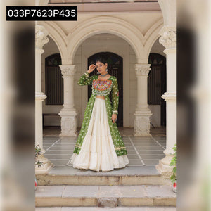 TRENDBUY Navratri Special Bandhani Print Kurti with Kora Cotton Flair Lehenga Set