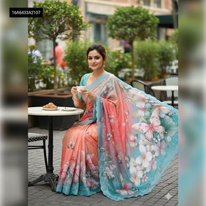 Digital Print Butterfly Malai Silk Saree for Women | Casual & Festive