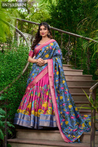 TRENDBUY Women's Kalamkari Dola Silk Lehenga Choli with Zari Weaving Dupatta