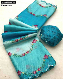 Buy Kota Doria Floral Print Saree for Women with Traditional Mirror Work | Ethnic Wear Online