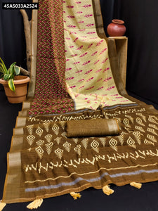 Premium Handcrafted Cotton-Silk Ikkat Saree with Handloom Zari Border for Festive Occasions