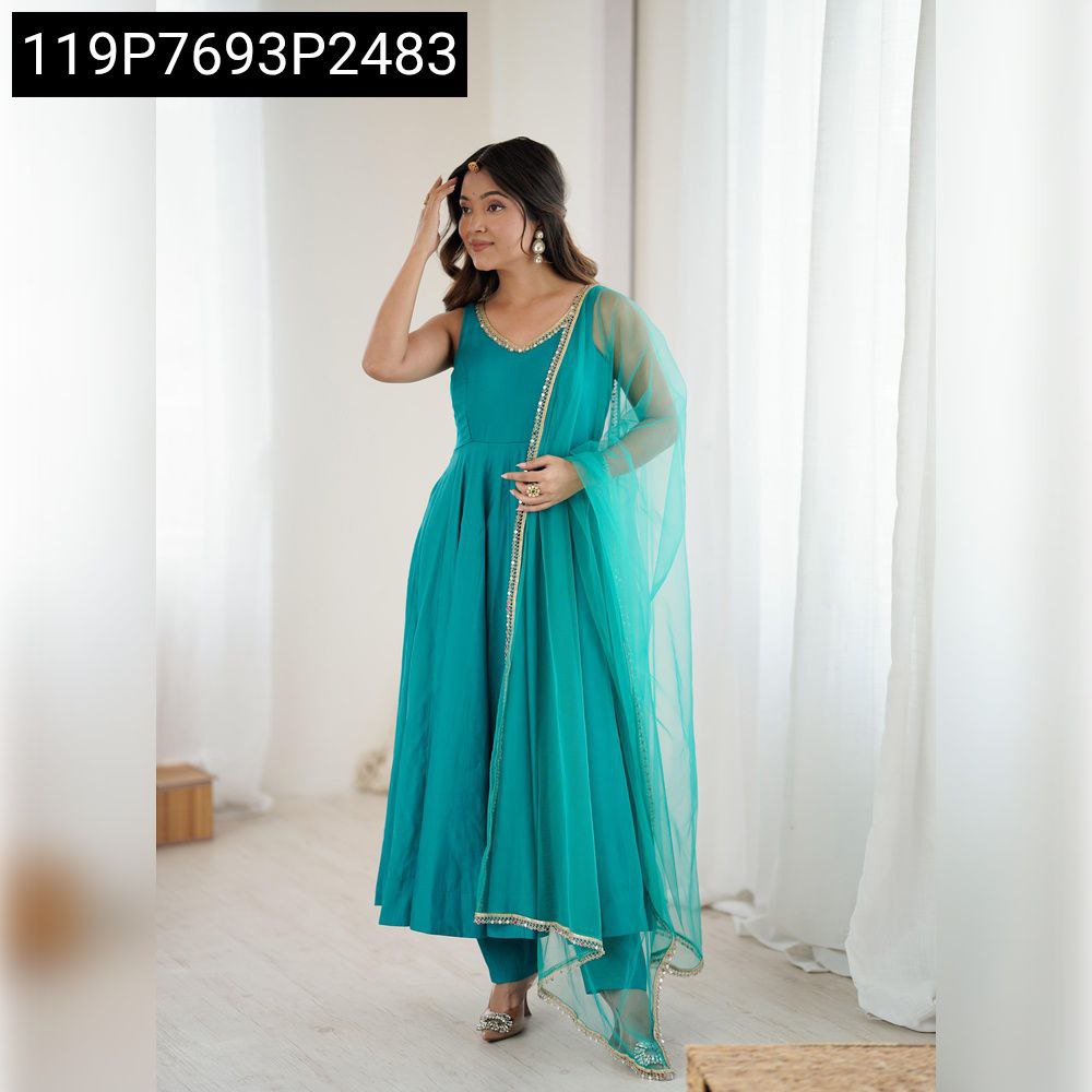 TRENDBUY Teal Anarkali Gown Suit for Women, front pose with elegant dupatta.
