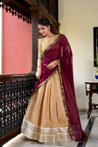 TRENDBUY Suvarna Kanchipuram Silk Lehenga Choli Set - Zari Weaving