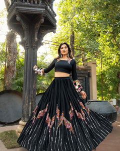 TRENDBUY Navratri Special Muslin Cotton Lehenga Choli Set with Digital Print & Real Mirror Work