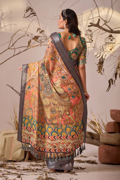 Elegant Linen Cotton Saree with Floral Patola Border for Women's Festive Wear