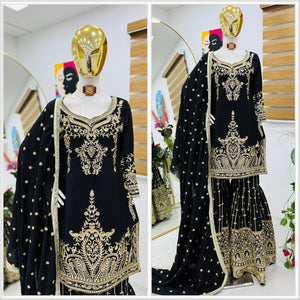 Designer Chinon Silk Party Sharara Suit Set with Sequin Embroidery | TRENDBUY