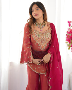 TRENDBUY Exclusive Simar Silk Embroidered Sharara Suit Set | Ready-to-Wear Palazzo Dress