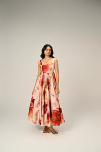 TRENDBUY Vibrant Floral Organza Sleeveless Flared Midi Dress
