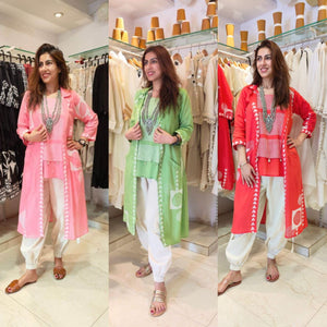 TRENDBUY Chic Muslin Crop Top, Long Jacket & Cargo Pant Co-ord Set with Kodi Work