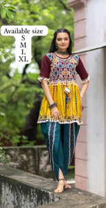 TRENDBUY Gujarat Tribal Embroidered Kedia & Tulip Pants Set - Khadi Ethnic Wear