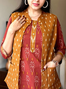 TRENDBUY Voluminous Jacket Suit Set: Pure Cotton 60/60 with Hand Embroidery & Mill Prints