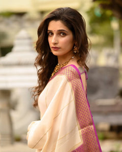 TRENDBUY Pure Mysore Silk Saree with Vertical Salari Stripes & Rich Pallu | Includes Blouse Piece