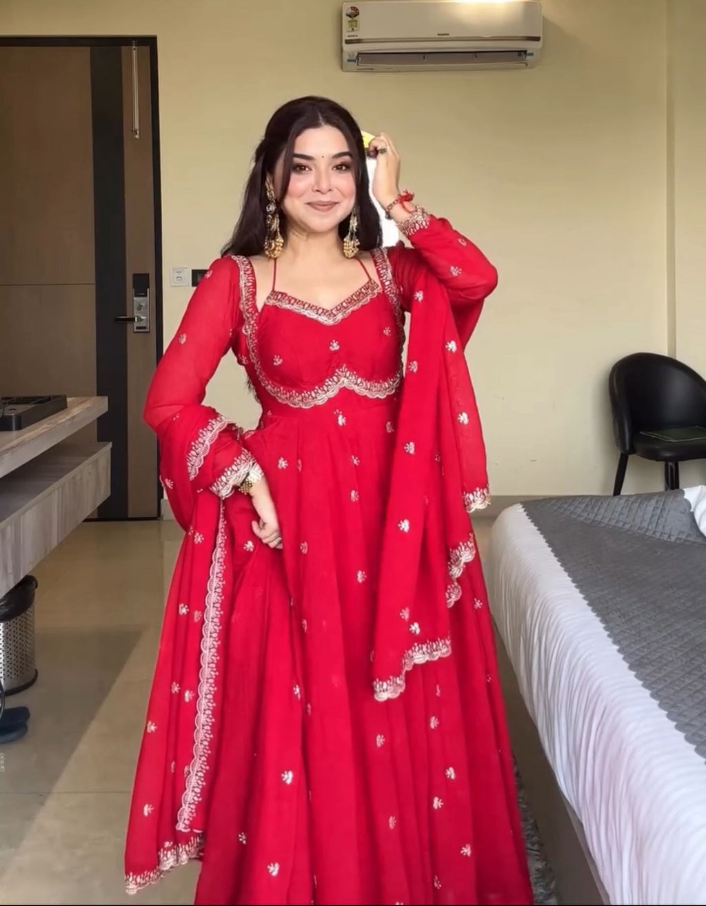TRENDBUY Red Designer Anarkali Suit