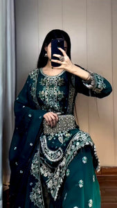 TRENDBUY Designer Fox Georgette Sequence Embroidery Kurta Plazzo Dupatta Set