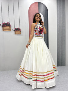 TRENDBUY Navratri Special Gamathi & Real Hand Mirror Work Lehenga Choli - Ready-to-Wear Cotton Festive Outfit