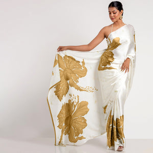 TRENDBUY Luxurious Digital Print Silk Crepe Saree with Matching Blouse