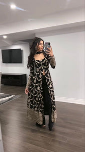 TRENDBUY Black Velvet Embroidered Sequins Top-Bottom Dupatta Set - Winter Collection
