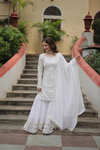 TRENDBUY Designer Ready-to-Wear Sharara Suit Set with Dupatta - Embellished Faux Georgette & Blooming