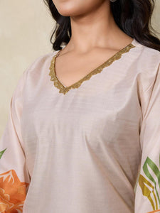 TRENDBUY Suzuki Muslin Silk Digital Print 3-Piece Kurta Set with Crape Silk Pants & Dupatta