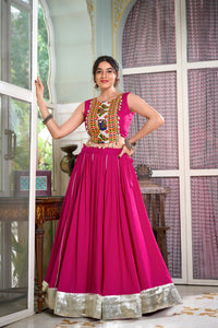 Pink Rayon Navratri Lehenga Choli Set with Gamthi Work Blouse | TRENDBUY Festive Fashion