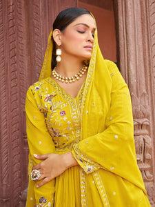 TRENDBUY Premium Faux Blooming Zari-Sequins Embroidered Gown with Dupatta