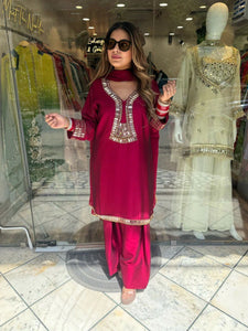 TRENDBUY Rangoli Silk Kurti Pent Dupatta Set with Embroidery & Real Mirror Work