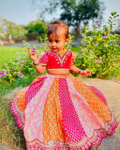 TRENDBUY Kids Multi-Color Handwoven Lehenga Choli Set with Embroidered Dupatta | Festive & Party Wear
