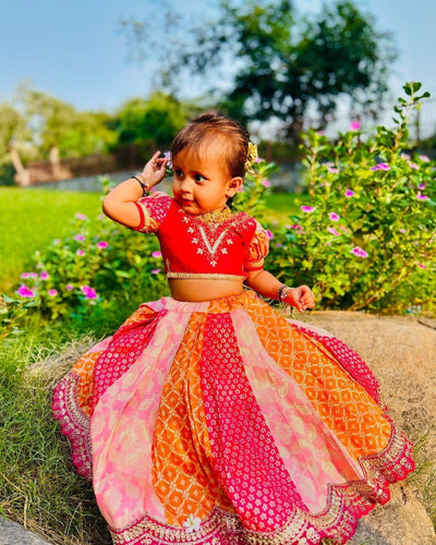 TRENDBUY Kids Multi-Color Handwoven Lehenga Choli Set with Embroidered Dupatta | Festive & Party Wear