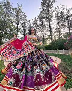 TRENDBUY Navratri Special Muslin Cotton Chaniya Choli Lehenga Set with Digital Print & Real Mirror Work