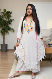 TRENDBUY Rakhi Special Premium Designer Khadi Cotton Co-ord Set with Mirror & Embroidery Work