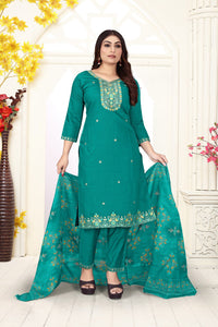 TRENDBUY Manmohini Mishri Premium Embroidered Vertical Cotton Salwar Suit Set with Jacquard Organza Dupatta