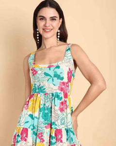 TRENDBUY Vibrant Floral Cotton Maxi Dress - Sleeveless Summer Essential