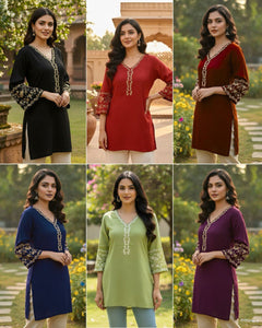 TRENDBUY Women's Embroidered Rayon Short Kurti | Designer Tunic Top