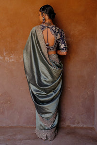 TRENDBUY Glamorous Partywear Saree with Embroidered Velvet Blouse