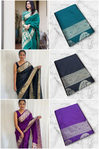 TRENDBUY Banarasi Soft Lichi Silk Saree with Rich Jacquard Pallu & Blouse