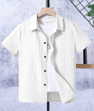 TRENDBUY Exclusive Kids' Popcorn Sugar Cane Textured Short Sleeve Button-Down Shirt