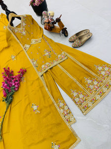 TRENDBUY Luxurious Chinon Silk Embroidered Sharara Suit Set for Festive & Party Wear