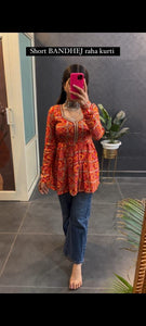TRENDBUY Digital Print Muslin Short Kurti with Elegant Lace Detail