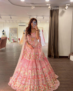 TRENDBUY Exclusive: Pink Multi-Color Georgette Embroidered Lehenga Choli with Sequin & Mirror Work