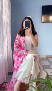 TRENDBUY Elegant Reyon Slub Embroidered Suit Set with Kota Checks Digital Print Dupatta