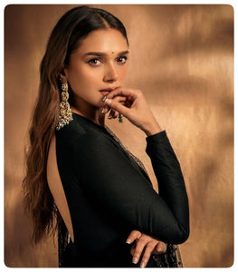 TRENDBUY Sachi Inspired Black Chinon Silk Anarkali Gown Set with Zari & Sequin Embroidery Dupatta