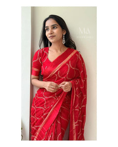 TRENDBUY Designer Tibby Silk Saree with Sequin & Thread Work Blouse Piece