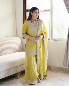 TRENDBUY Heavy Embroidery Sequence Chinon Silk Gharara Suit Set | Ready-to-Wear Ethnic Ensemble