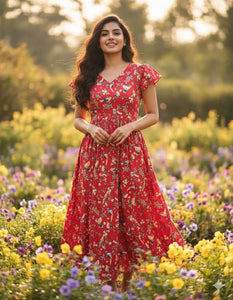 TRENDBUY Vacation Edition Soft Cotton Printed Maxi Dress - Flowy & Lined