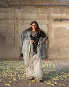 TRENDBUY Opulent Chinon Silk Embroidered Plazzo Suit Set | Readymade 3-Piece Ethnic Wear