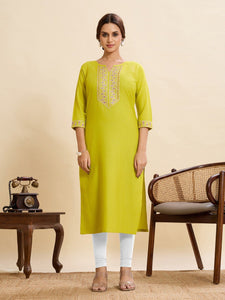 TRENDBUY Women's Cotton Embroidery & Sequence Work Kurti - Stylish Everyday Ethnic Wear