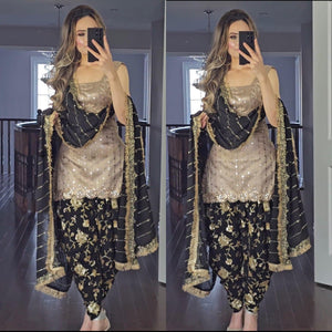 TRENDBUY Designer Party Wear Faux Georgette Dhoti Salwar Suit Set with Heavy Sequence Work