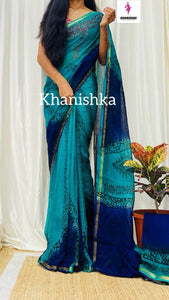 TRENDBUY Shibori Print Mulmul Cotton Saree with Zari Weaving Border & Contrast Pallu