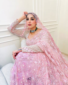 TRENDBUY Exclusive: Pink Butterfly Net Saree with Exquisite Sequins & Embroidery Work