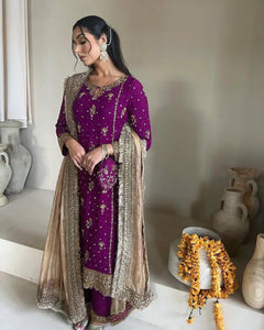TRENDBUY Desirable Fox Georgette Sequence & Moti Embroidered Salwar Suit Set
